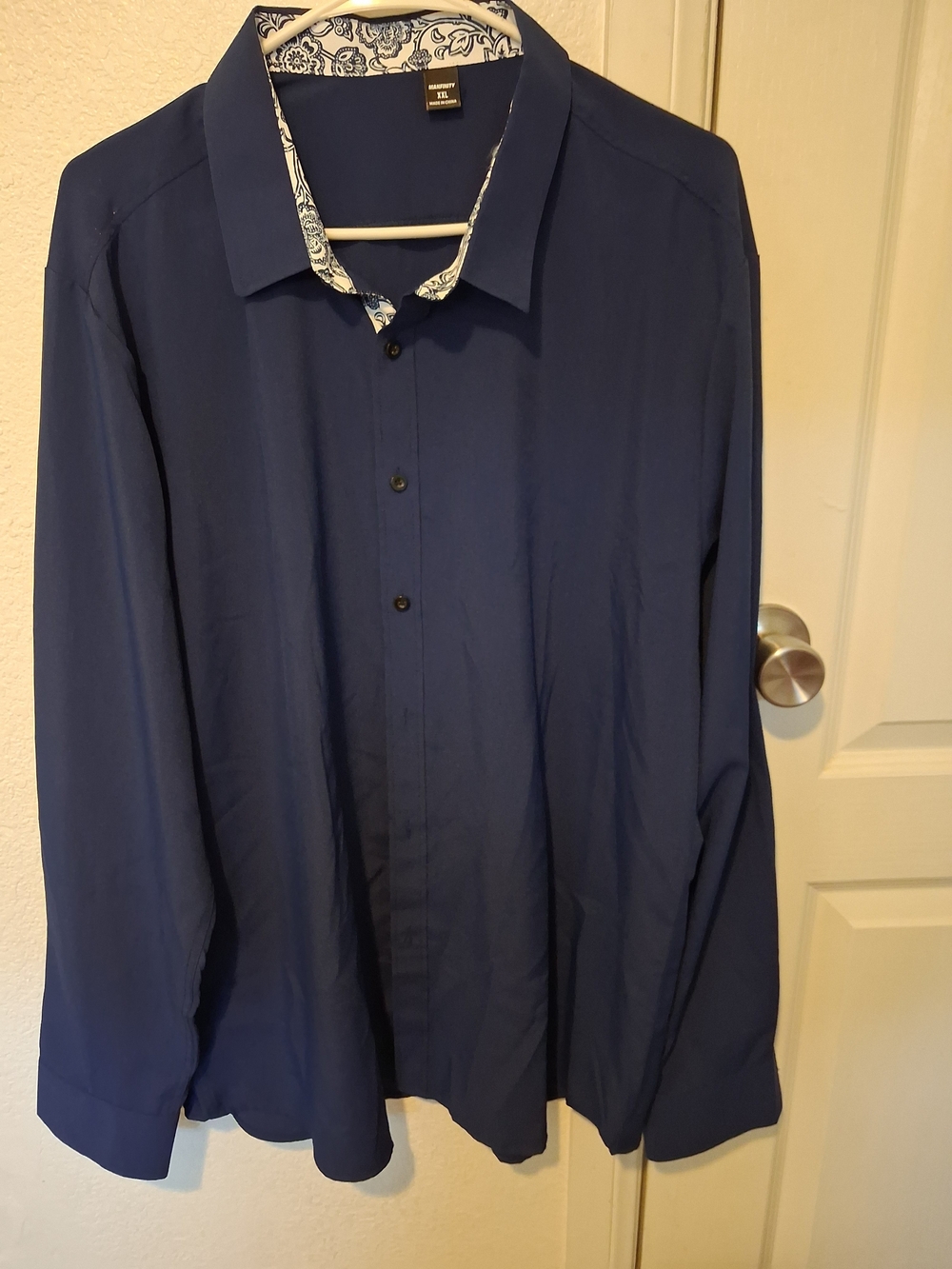 NFINITY Men's Deep Navy Dress Shirt with Paisley Inner Collar